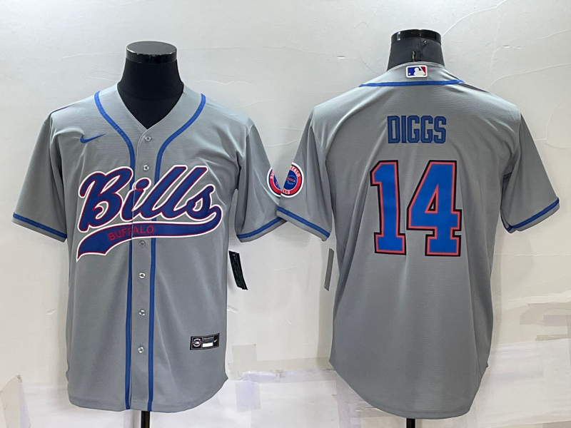 Men's Gray Buffalo Bills #14 Stefon Diggs Cool Base Stitched Baseball Jersey